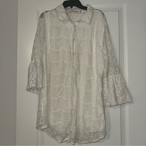 Soft Surroundings‎ Size XL Tunic Top Ivory Victoria Lace Button Bell 3/4 Sleeve